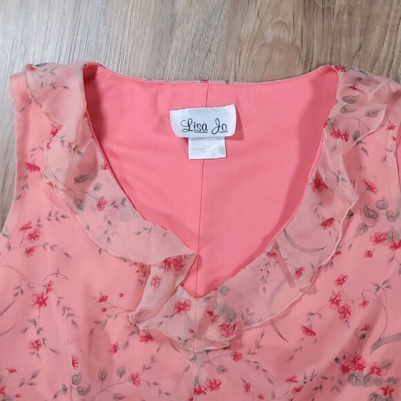 🔺️Vintage Lisa Jo Coral Floral Print Sleeveless Top Size 9/10 - Picture 3 of 10